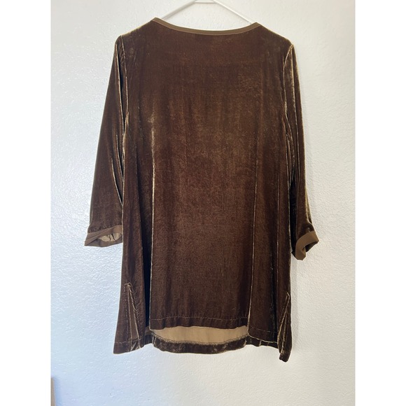J.Jill Brown Silk Rayon Velvet Tunic Top 3/4 Sleeve Size Medium Fairy Grudge - Picture 5 of 9